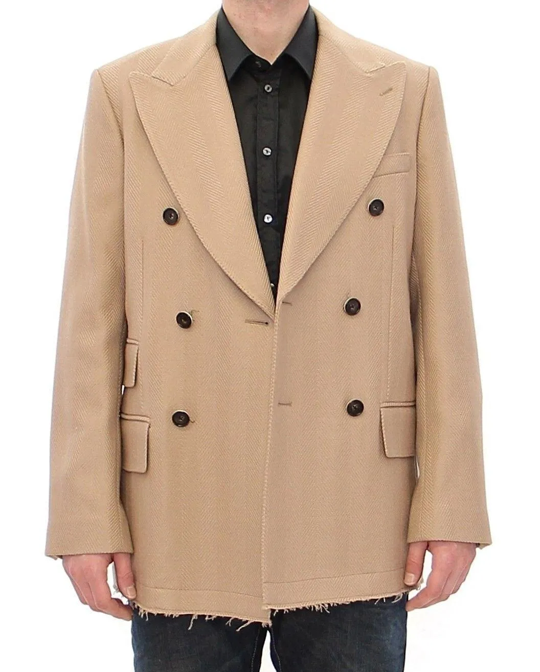 Dolce & Gabbana Beige Double Breasted Coat Jacket
