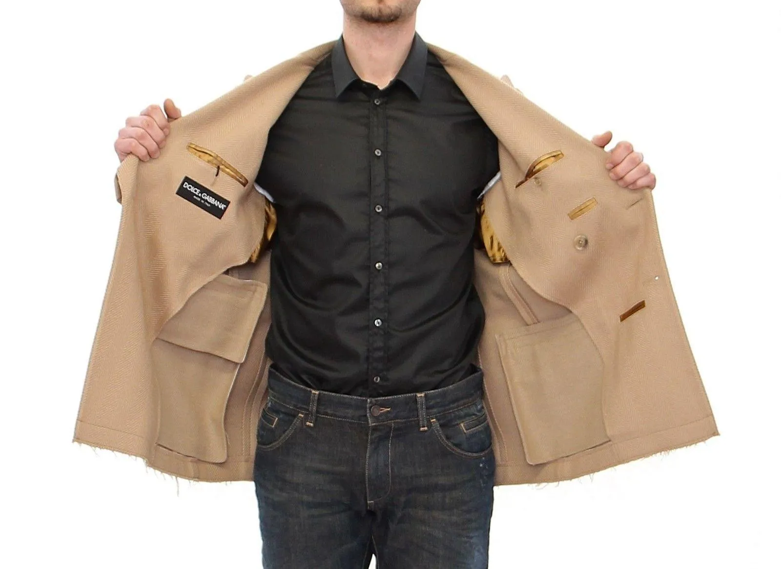 Dolce & Gabbana Beige Double Breasted Coat Jacket