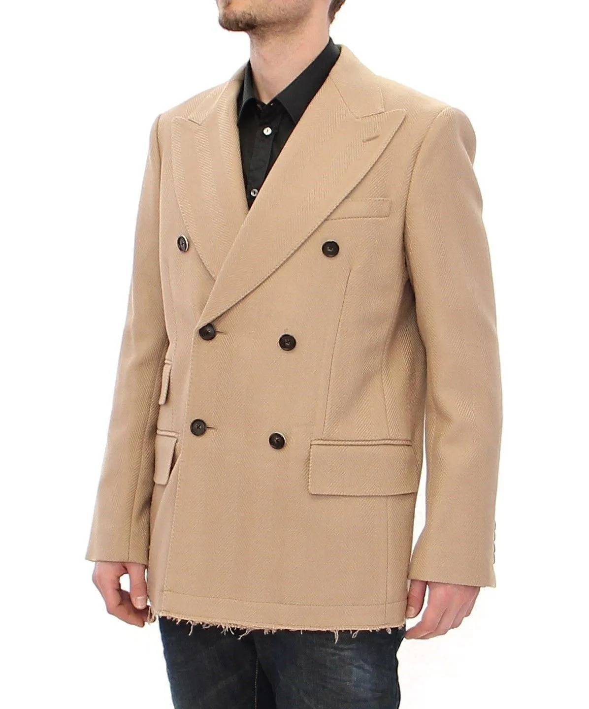 Dolce & Gabbana Beige Double Breasted Coat Jacket