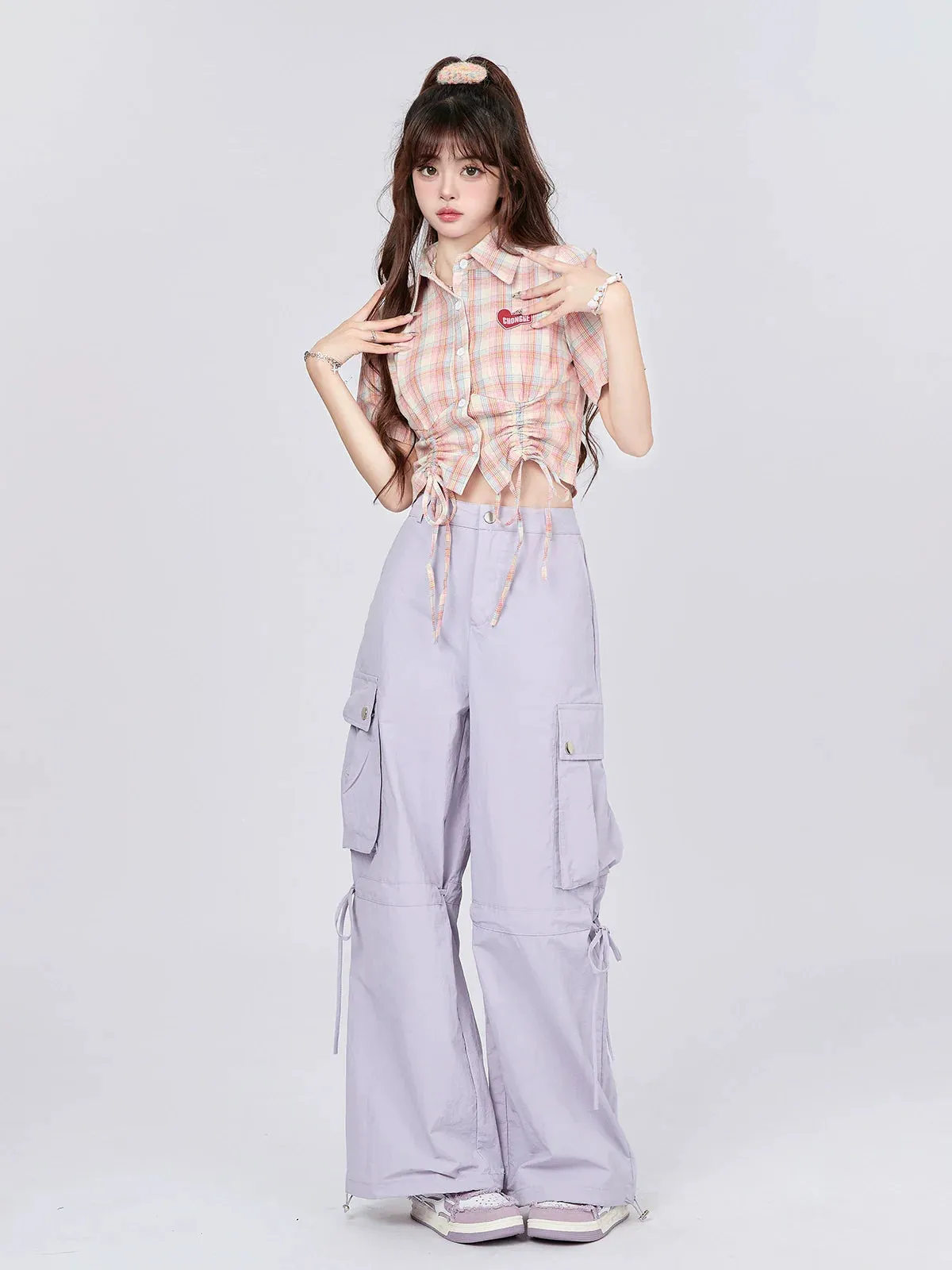 Drawstring Pants Strap Loose Cargo