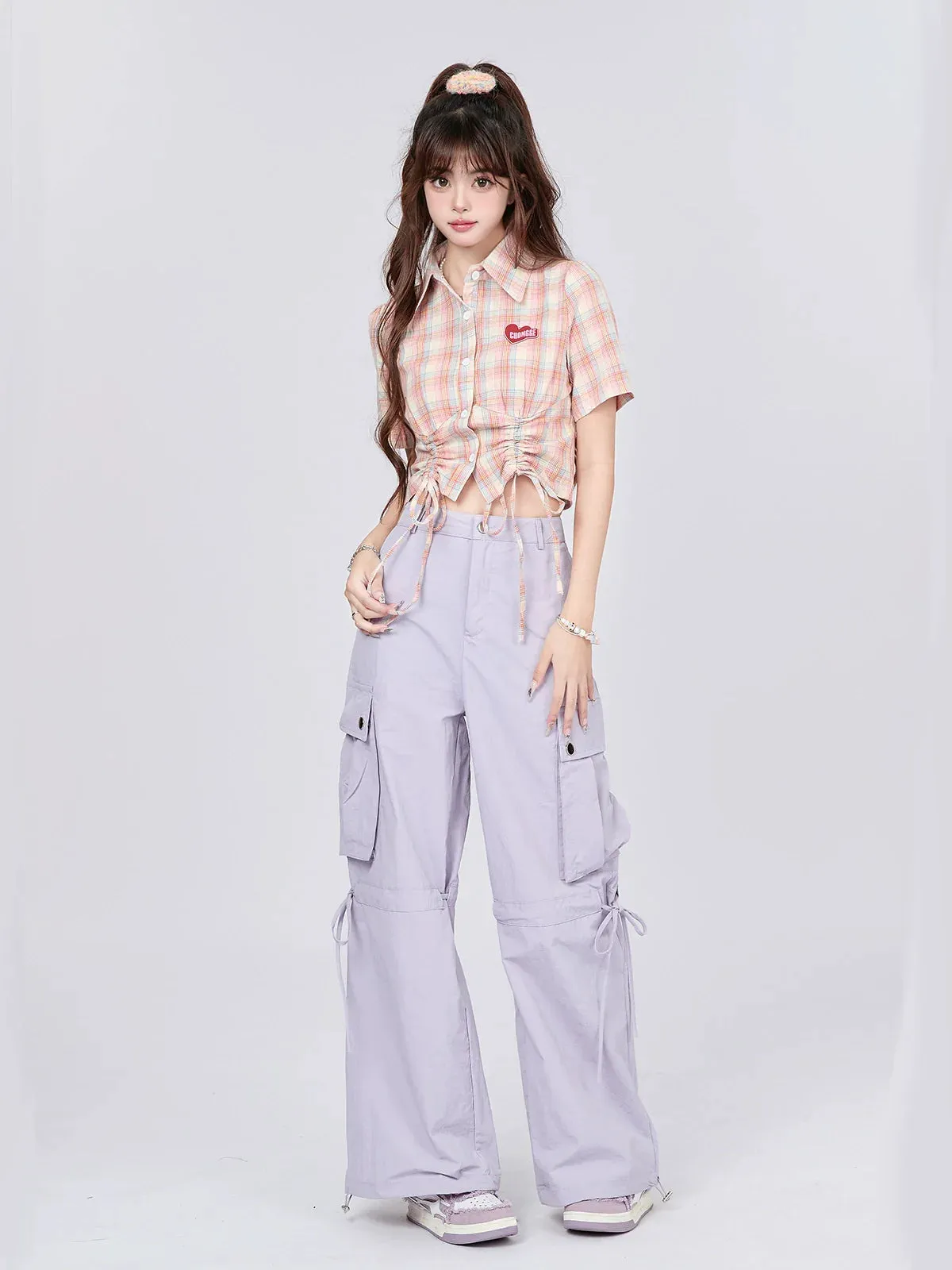 Drawstring Pants Strap Loose Cargo