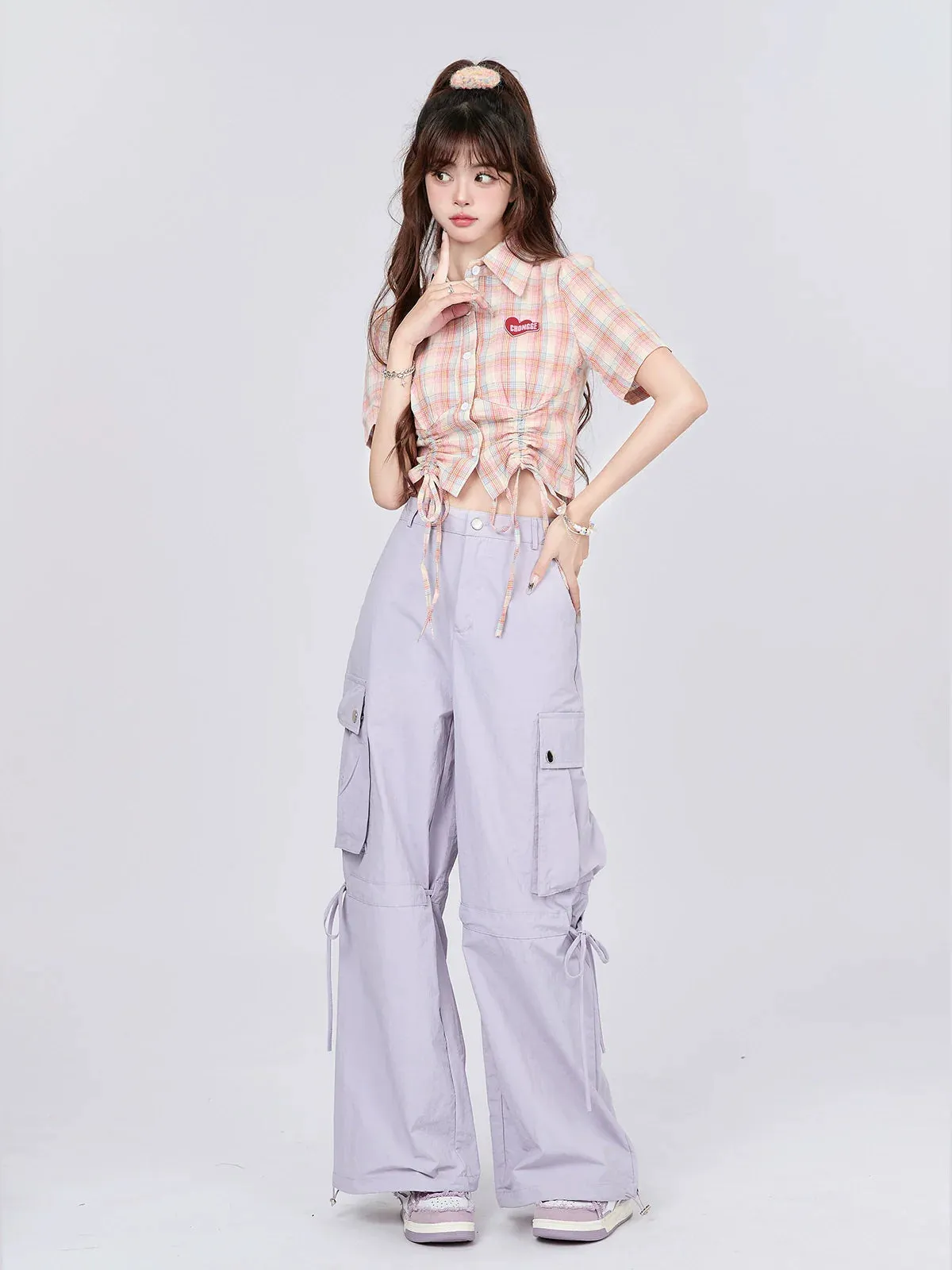 Drawstring Pants Strap Loose Cargo