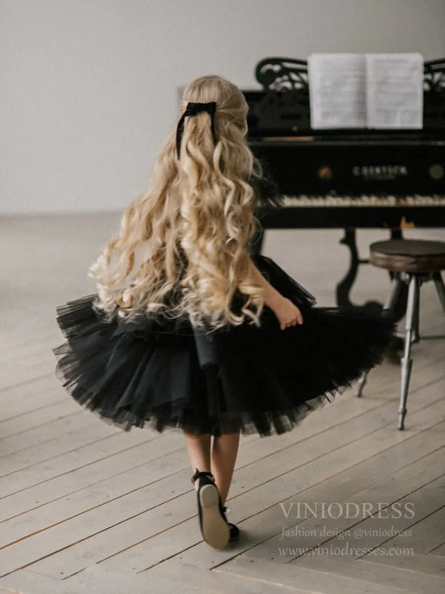 Dusty Rose and Black Tulle Flower Girl Dresses GL1062