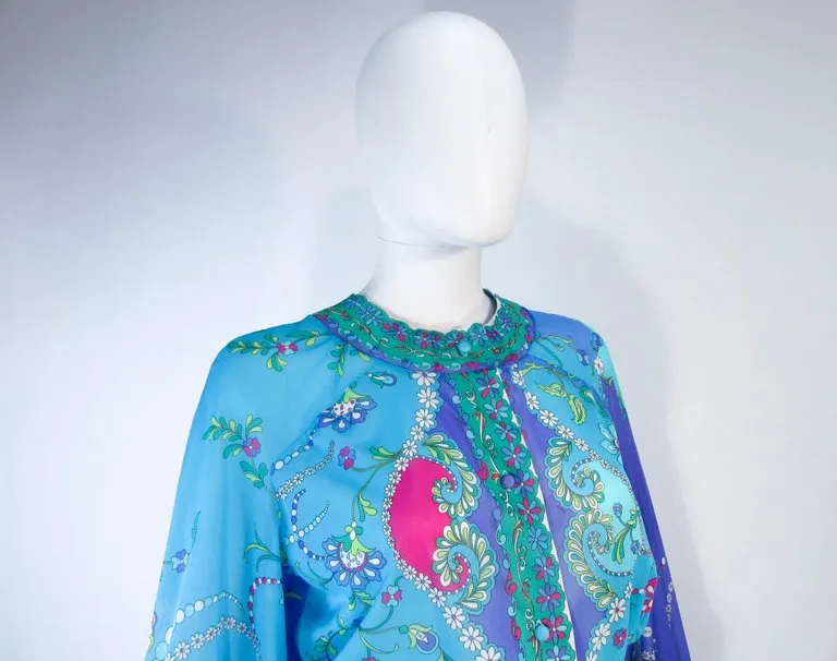 EMILIO PUCCI Blue, Purple Abstract Print Long Sleeve Dress Size M