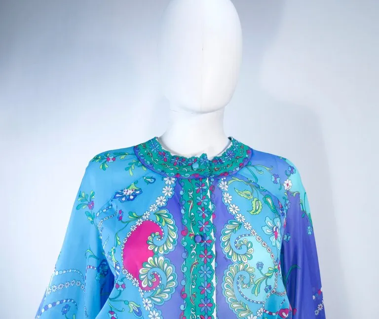 EMILIO PUCCI Blue, Purple Abstract Print Long Sleeve Dress Size M