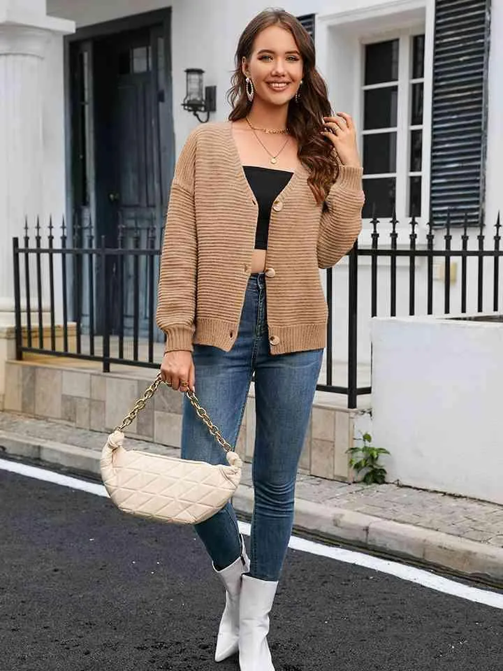 Fall Chic Buttoned V Neck Cardigan