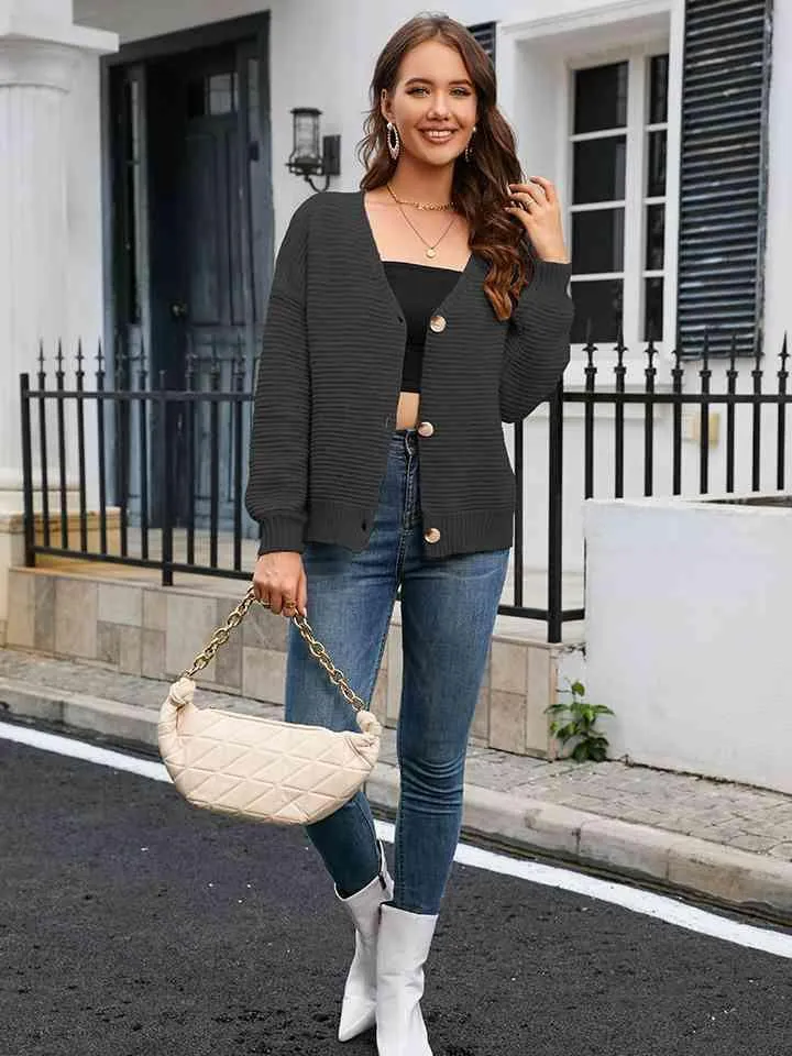 Fall Chic Buttoned V Neck Cardigan