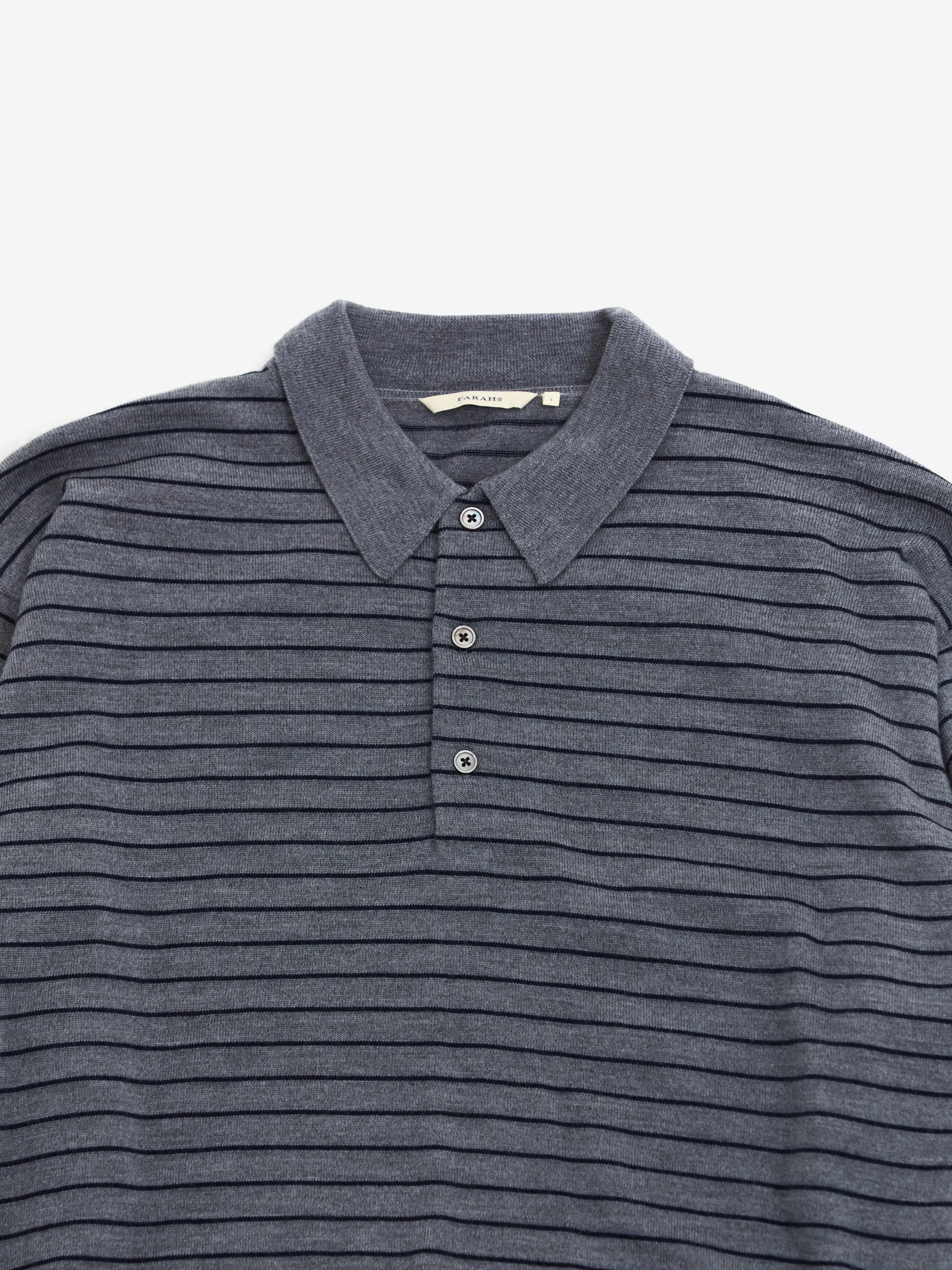 Farah Japan High Gauge Striped Polo Shirt Grey/Navy