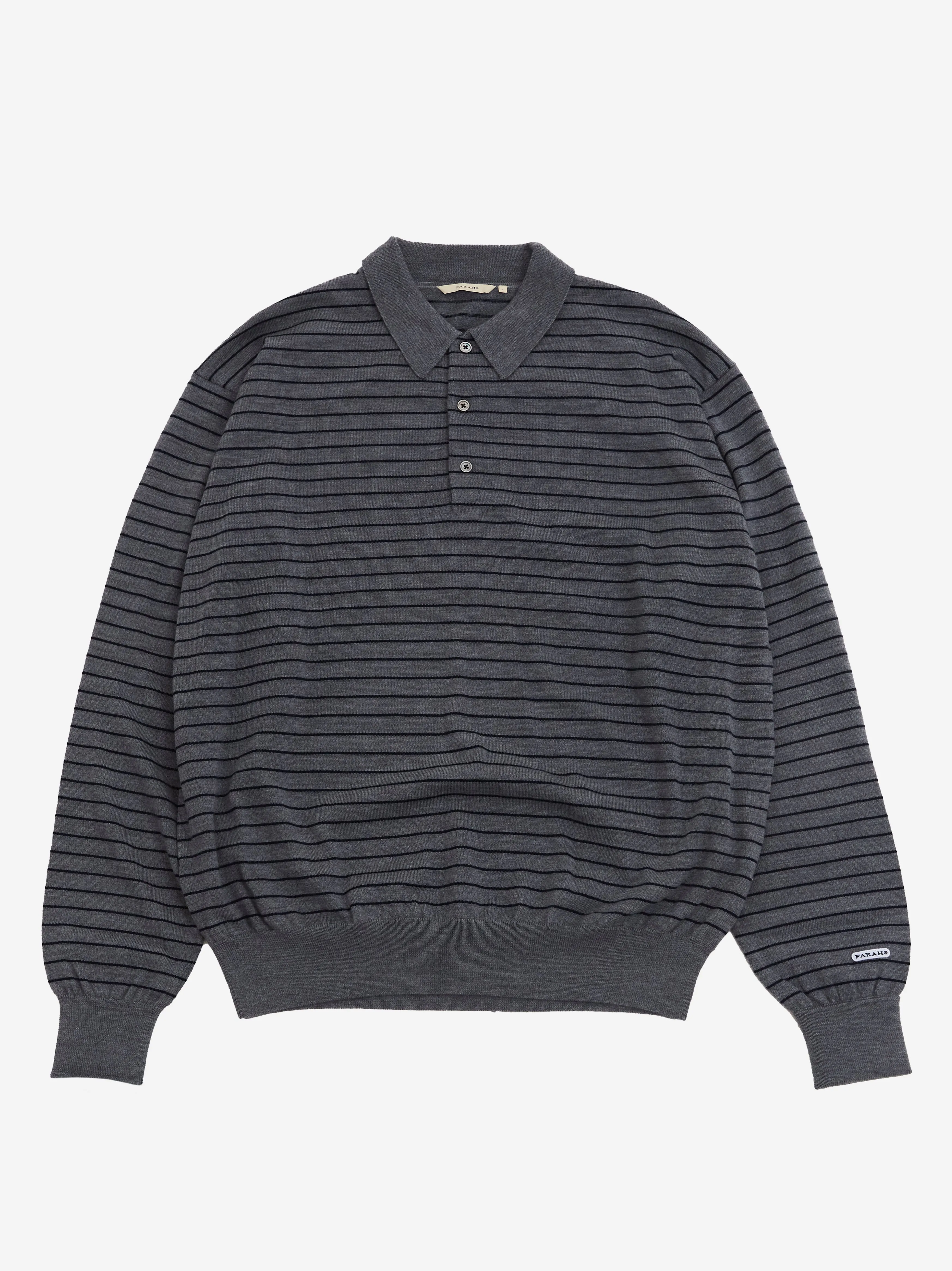 Farah Japan High Gauge Striped Polo Shirt Grey/Navy