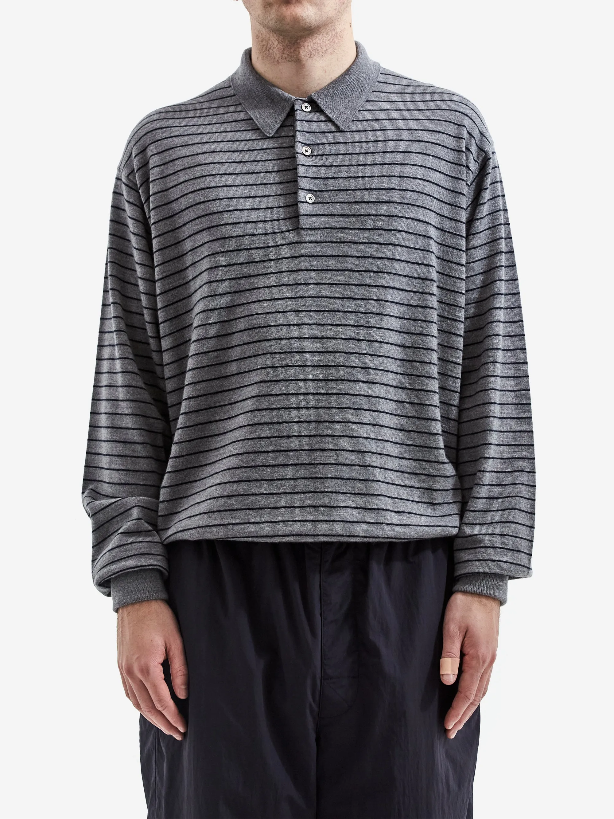Farah Japan High Gauge Striped Polo Shirt Grey/Navy
