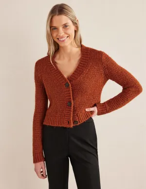 Fluffy Open Stitch Cardigan-Rust