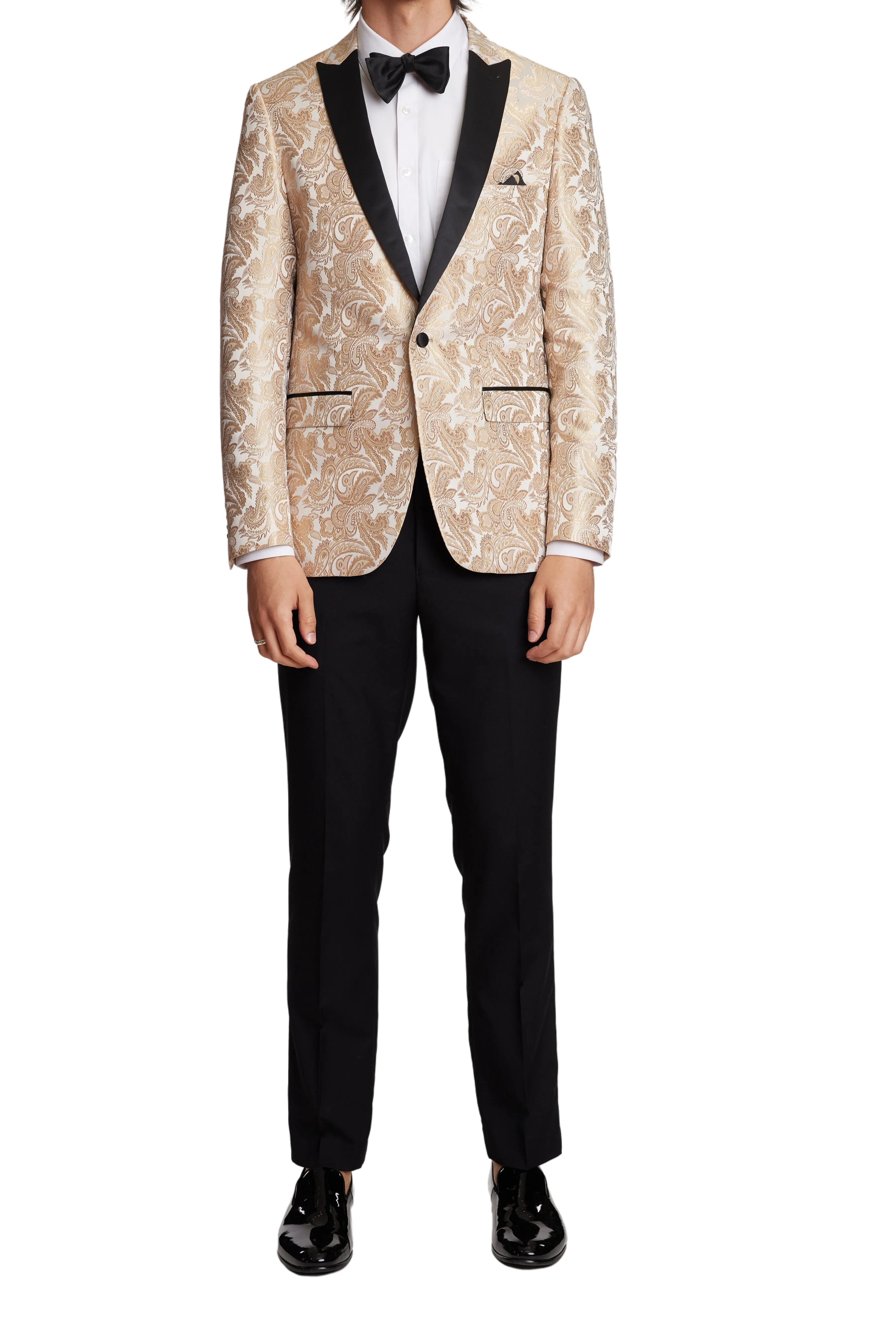 Grosvenor Peak Tux Jacket - slim - Cream Gold Paisley