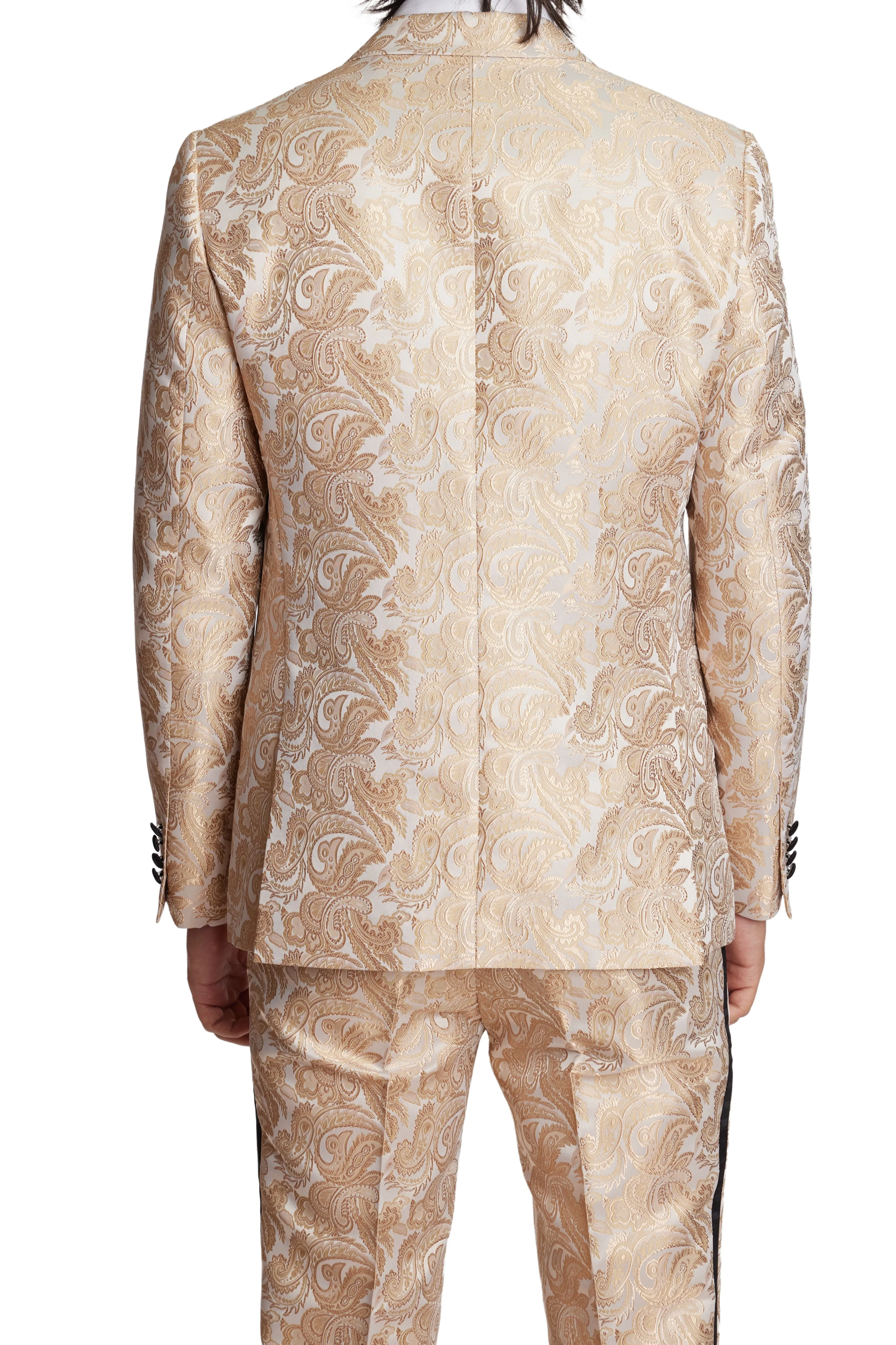 Grosvenor Peak Tux Jacket - slim - Cream Gold Paisley