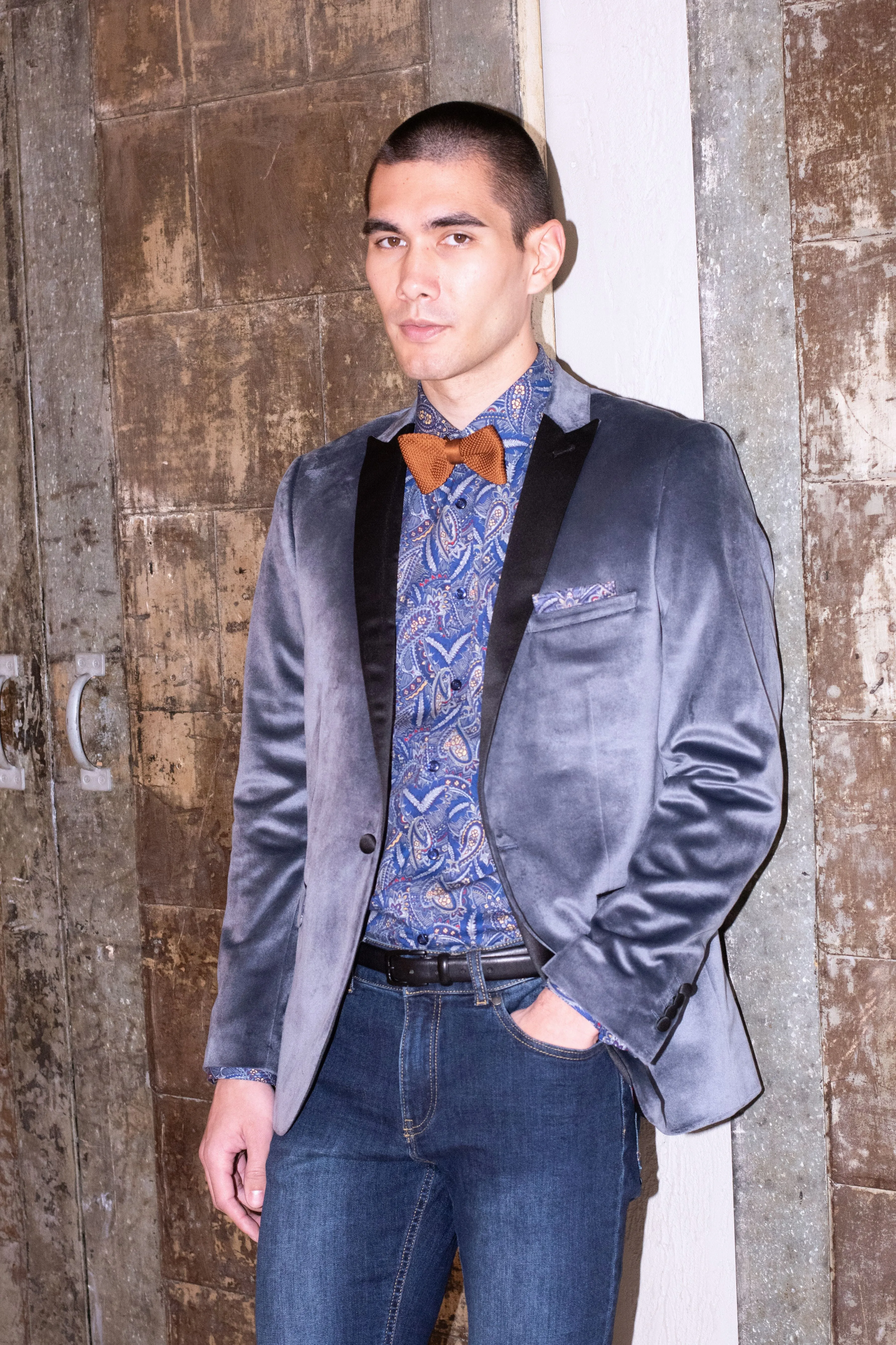 Grosvenor Peak Tux Jacket - slim - Dolphin Grey Velvet