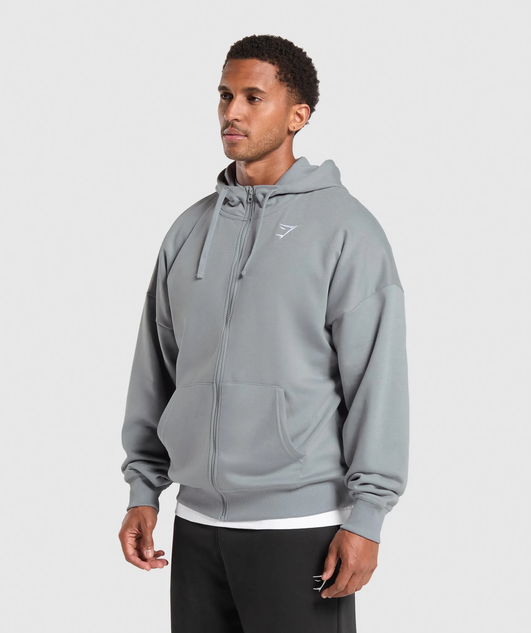 Gymshark Crest Oversized Zip Up Hoodie - Denim Grey