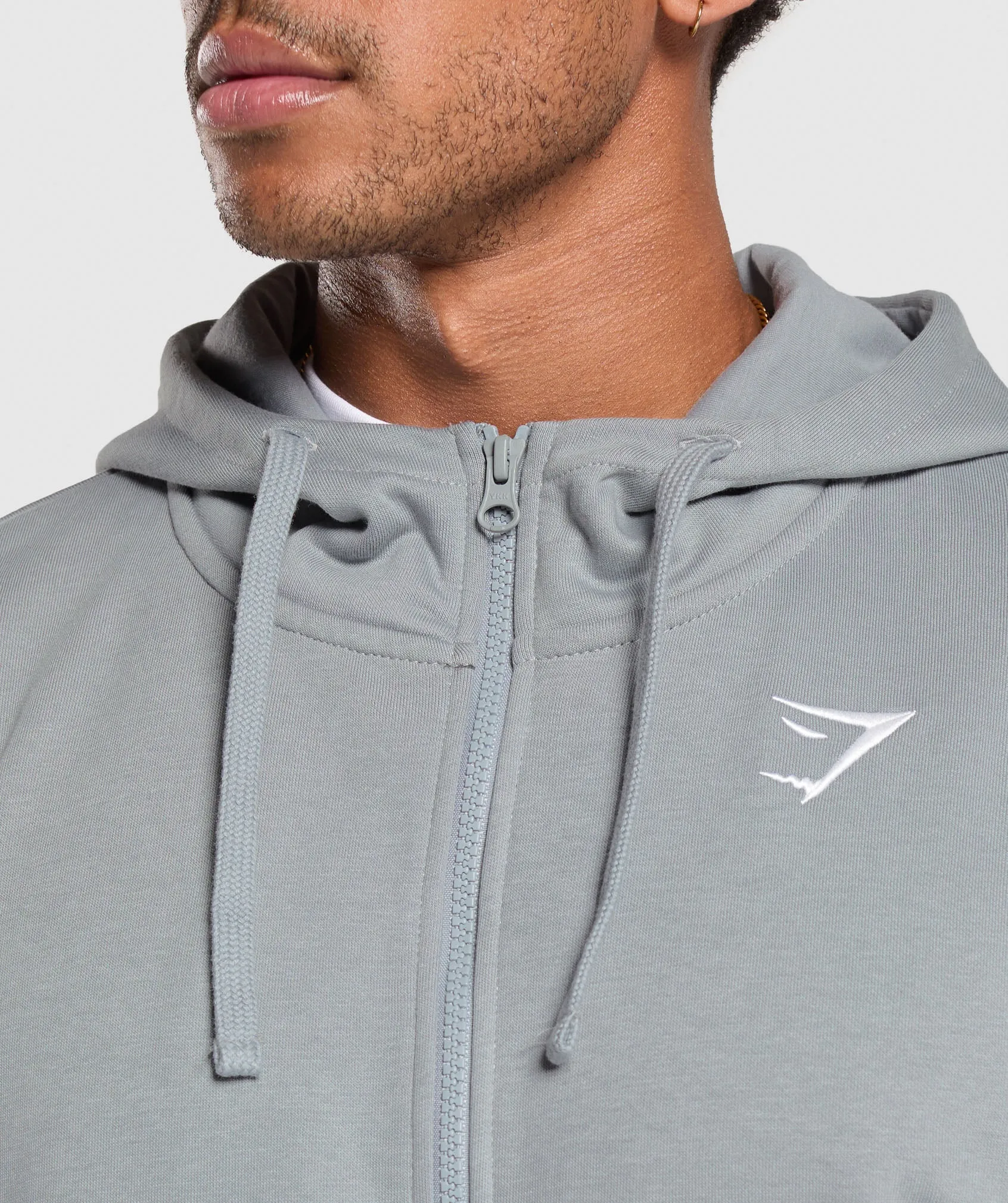 Gymshark Crest Oversized Zip Up Hoodie - Denim Grey