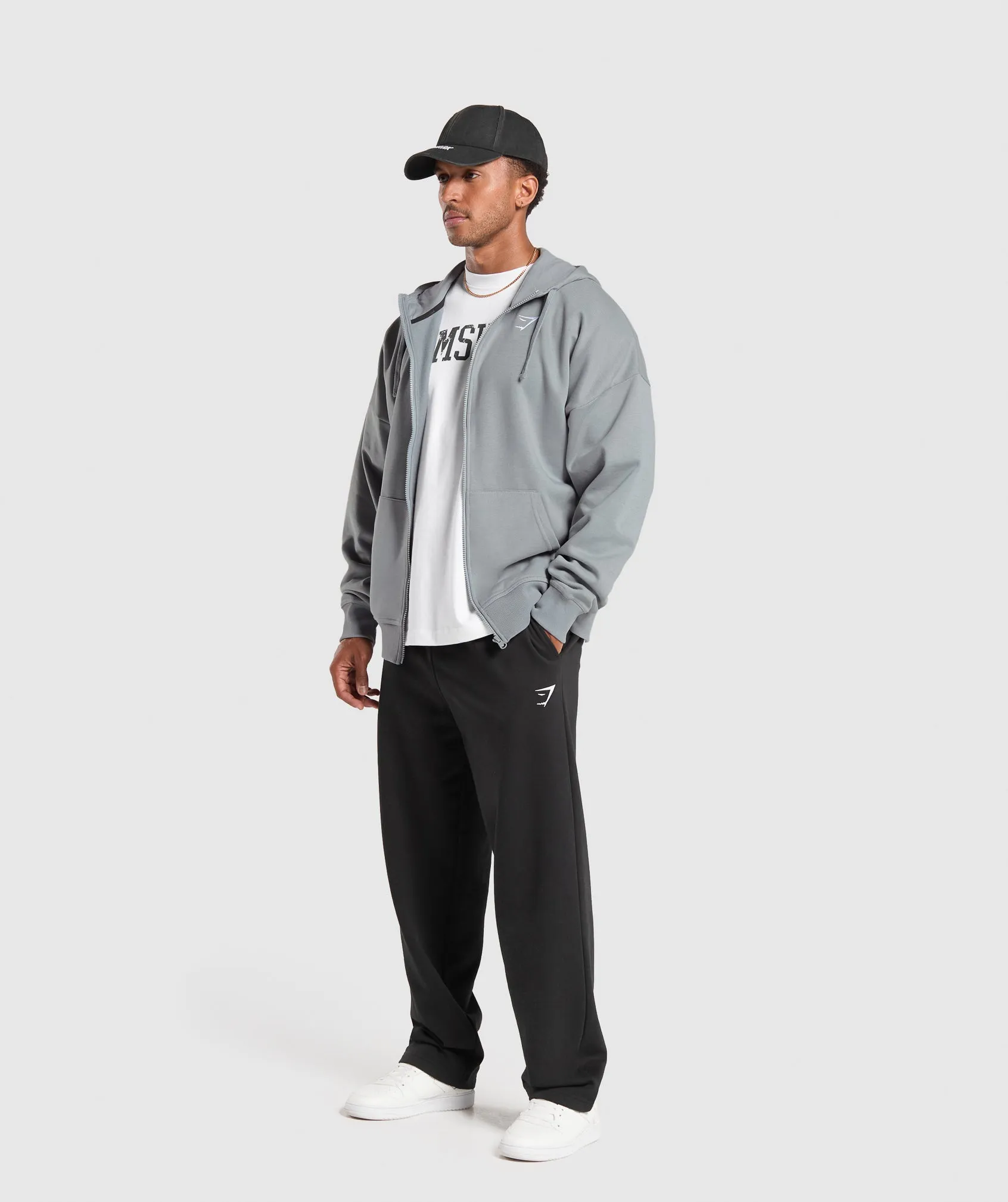 Gymshark Crest Oversized Zip Up Hoodie - Denim Grey