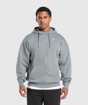 Gymshark Crest Oversized Zip Up Hoodie - Denim Grey
