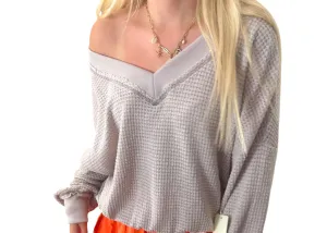 Hannah: Ashen Vibe Waffle Knit Top