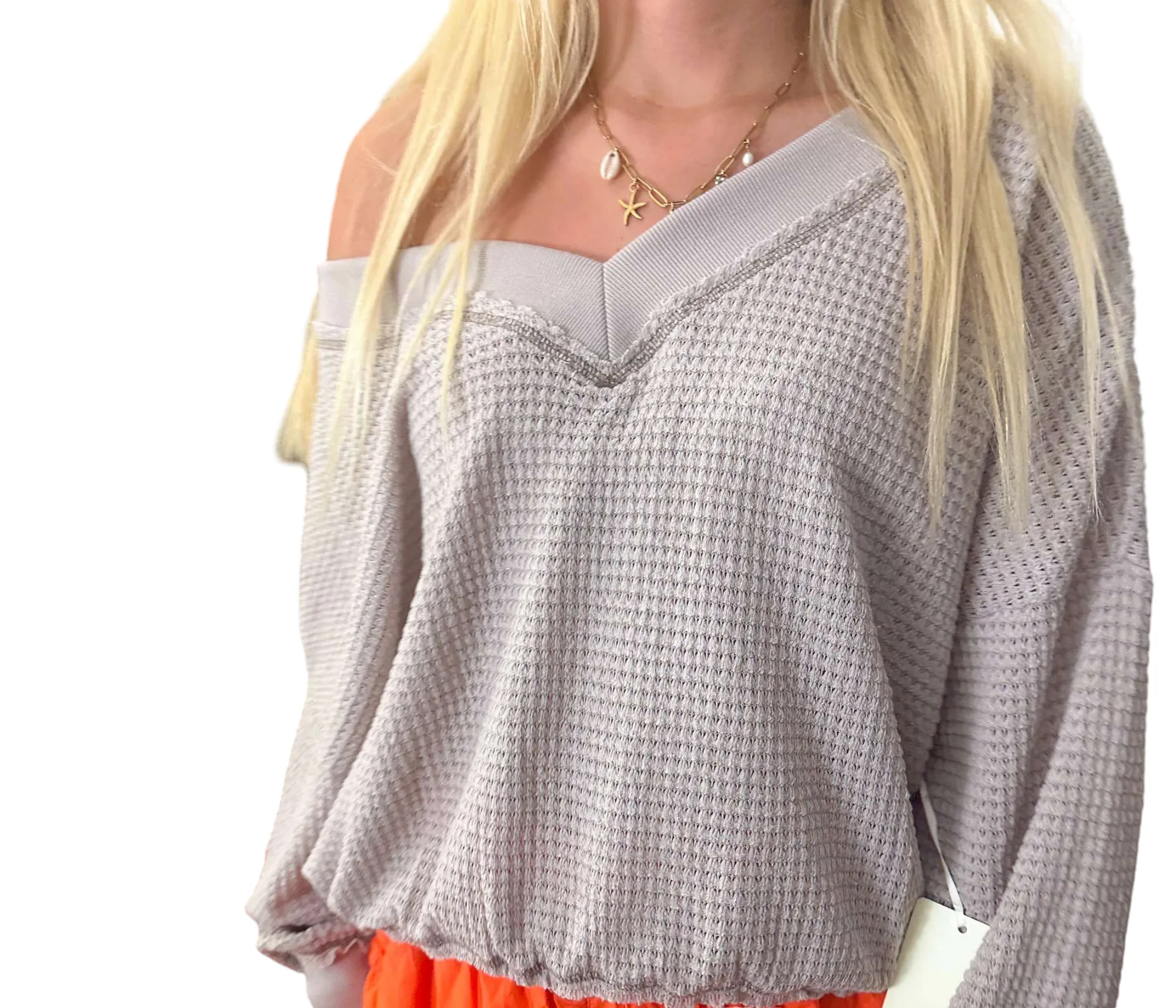 Hannah: Ashen Vibe Waffle Knit Top