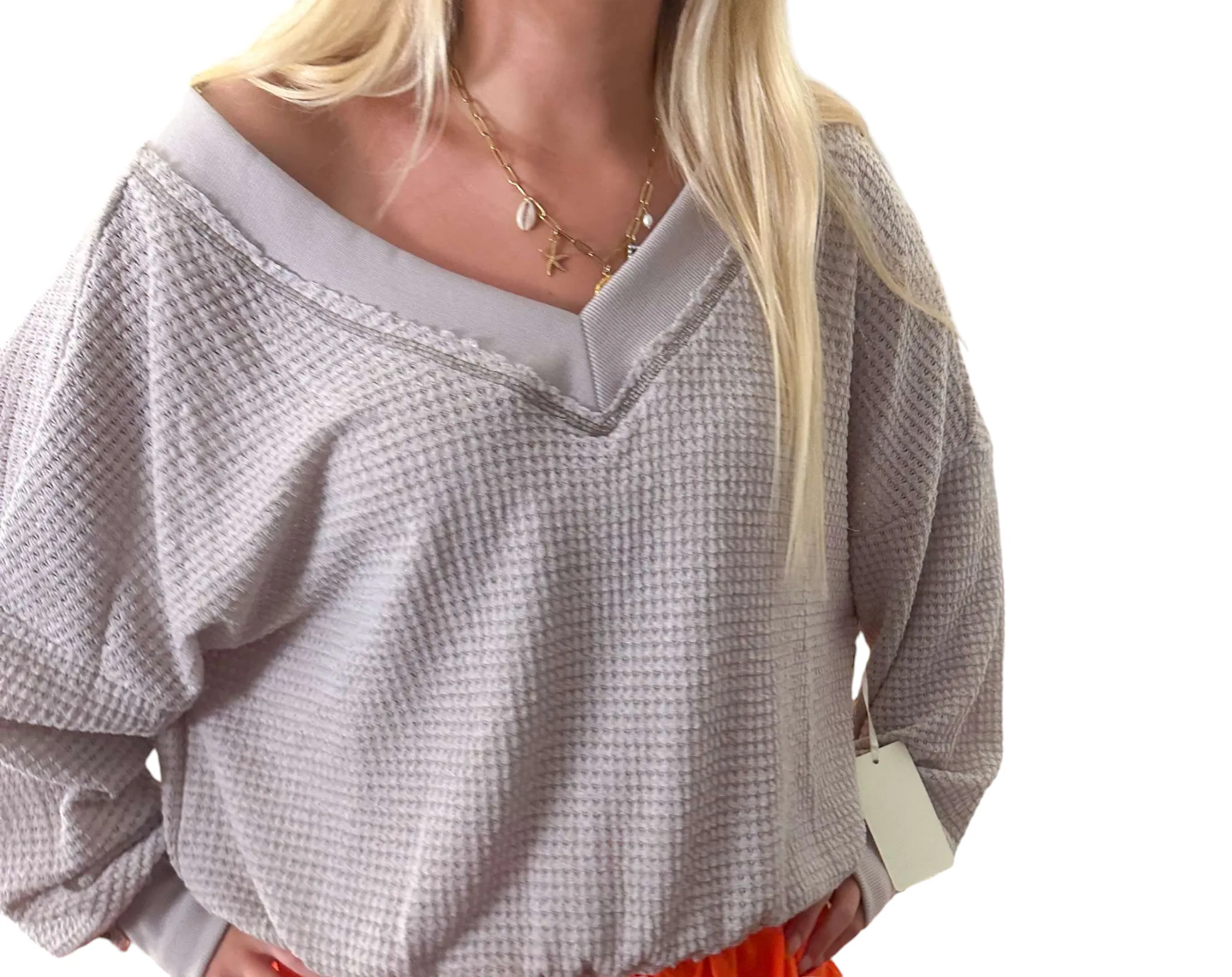 Hannah: Ashen Vibe Waffle Knit Top