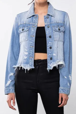 Hidden Jeans | Light Wash Frayed Bottom Fitted Jacket