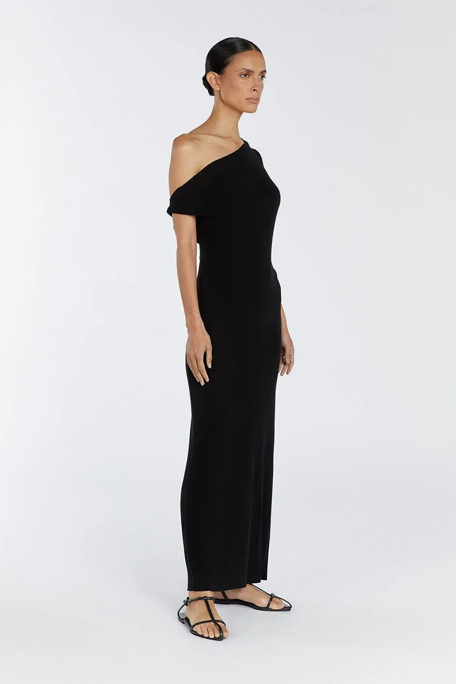 JUNIE BLACK KNIT MIDI DRESS