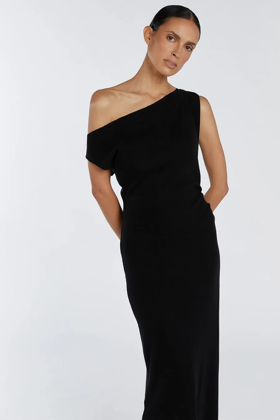 JUNIE BLACK KNIT MIDI DRESS