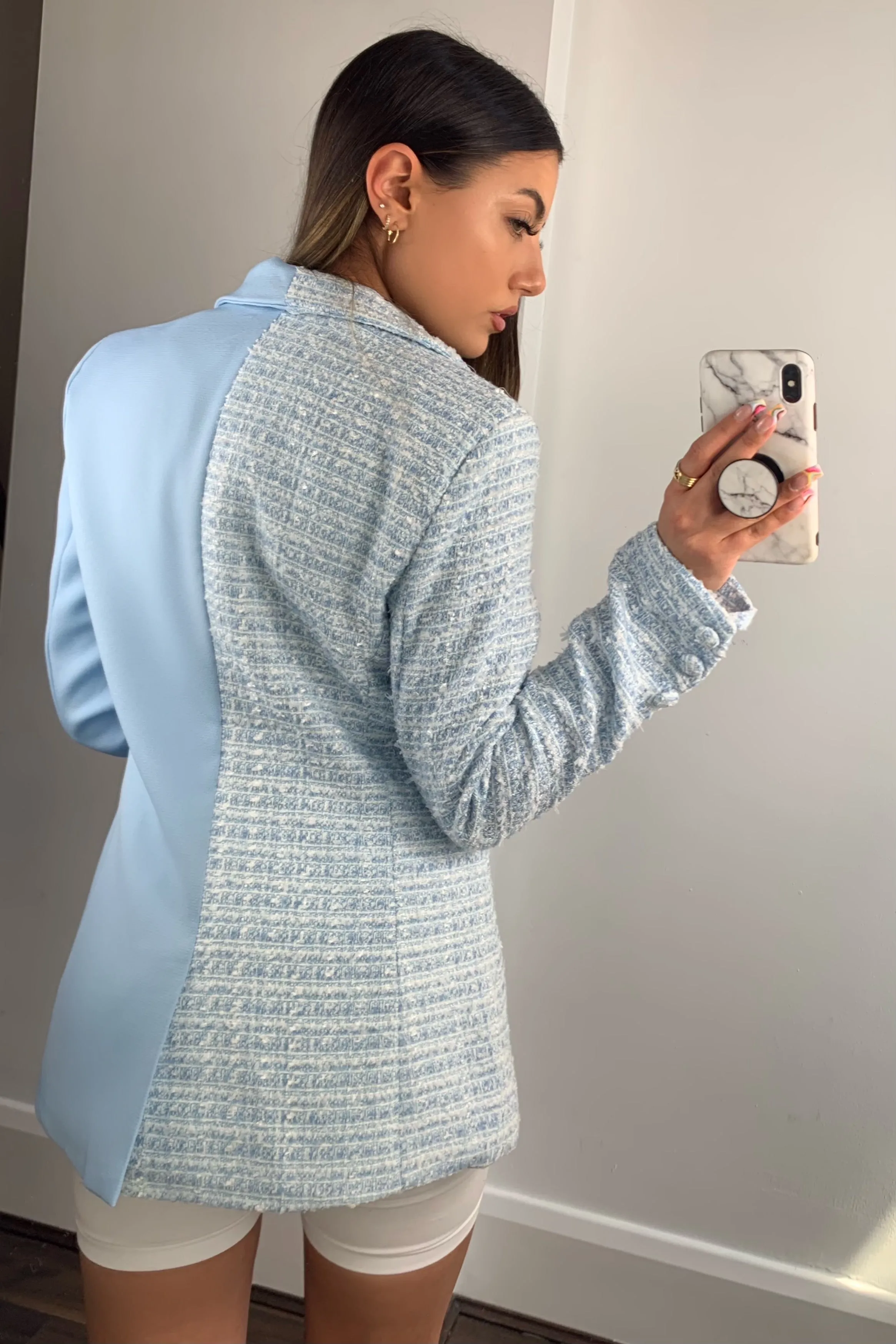 Kim Blue Splice Tweed Tailored Blazer