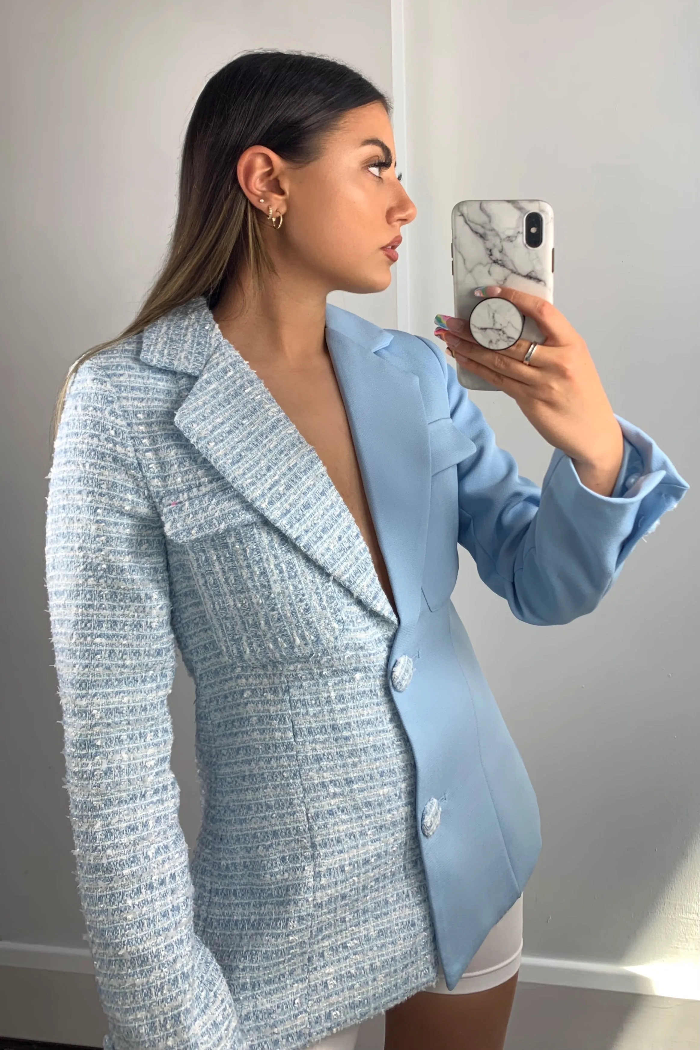 Kim Blue Splice Tweed Tailored Blazer