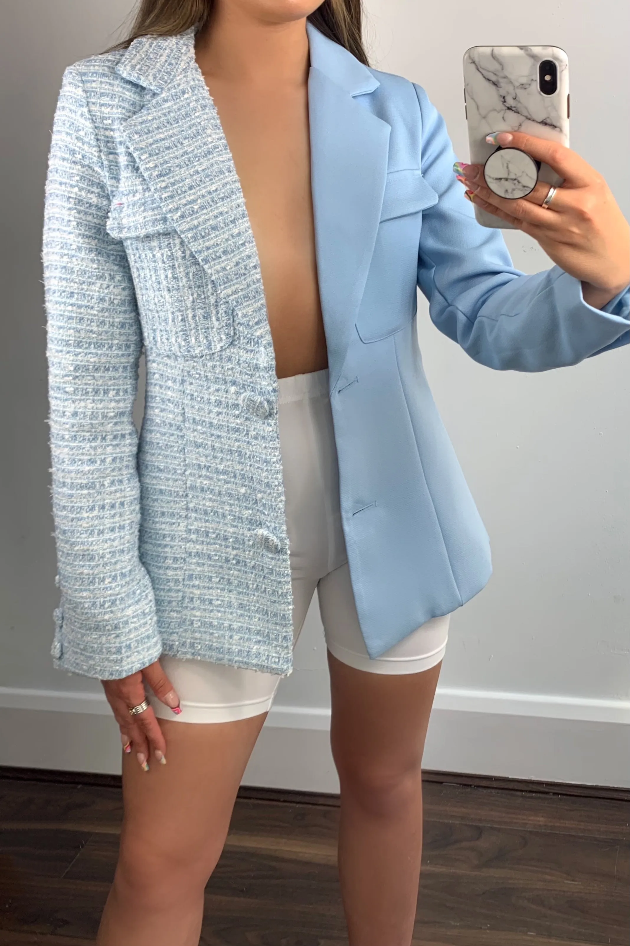 Kim Blue Splice Tweed Tailored Blazer