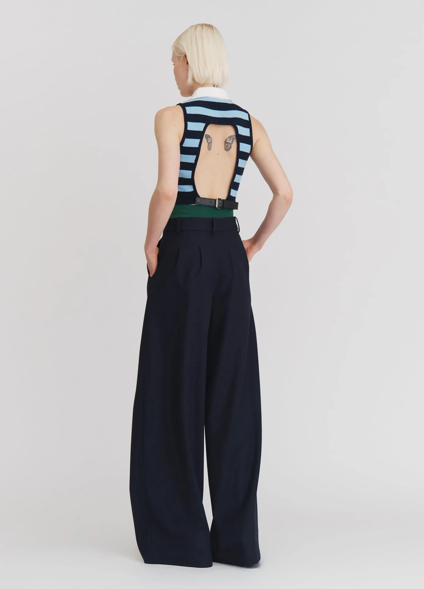 Leather Belt Back Cut Out Sleeveless Knitted Top