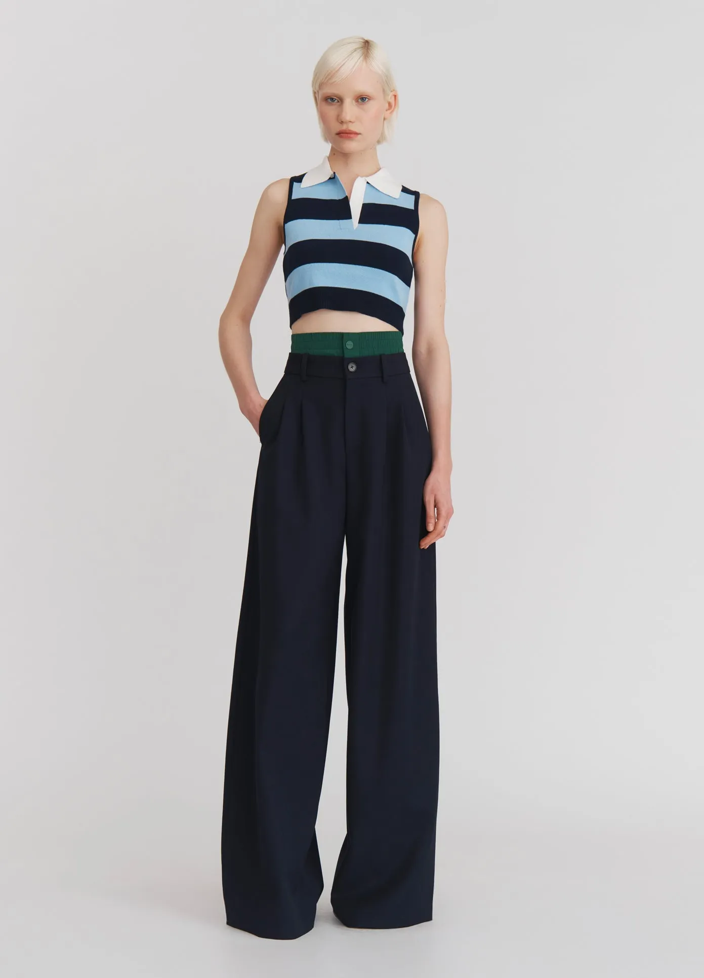 Leather Belt Back Cut Out Sleeveless Knitted Top