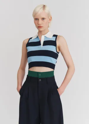 Leather Belt Back Cut Out Sleeveless Knitted Top