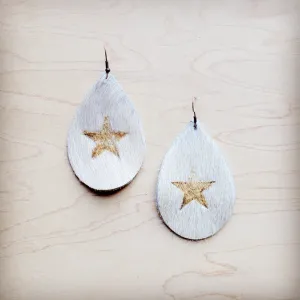 Leather Teardrop Earrings Branded Hair-on-Hide Star 224q