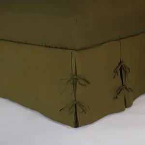Linen Knotted Bed Skirt - green olive