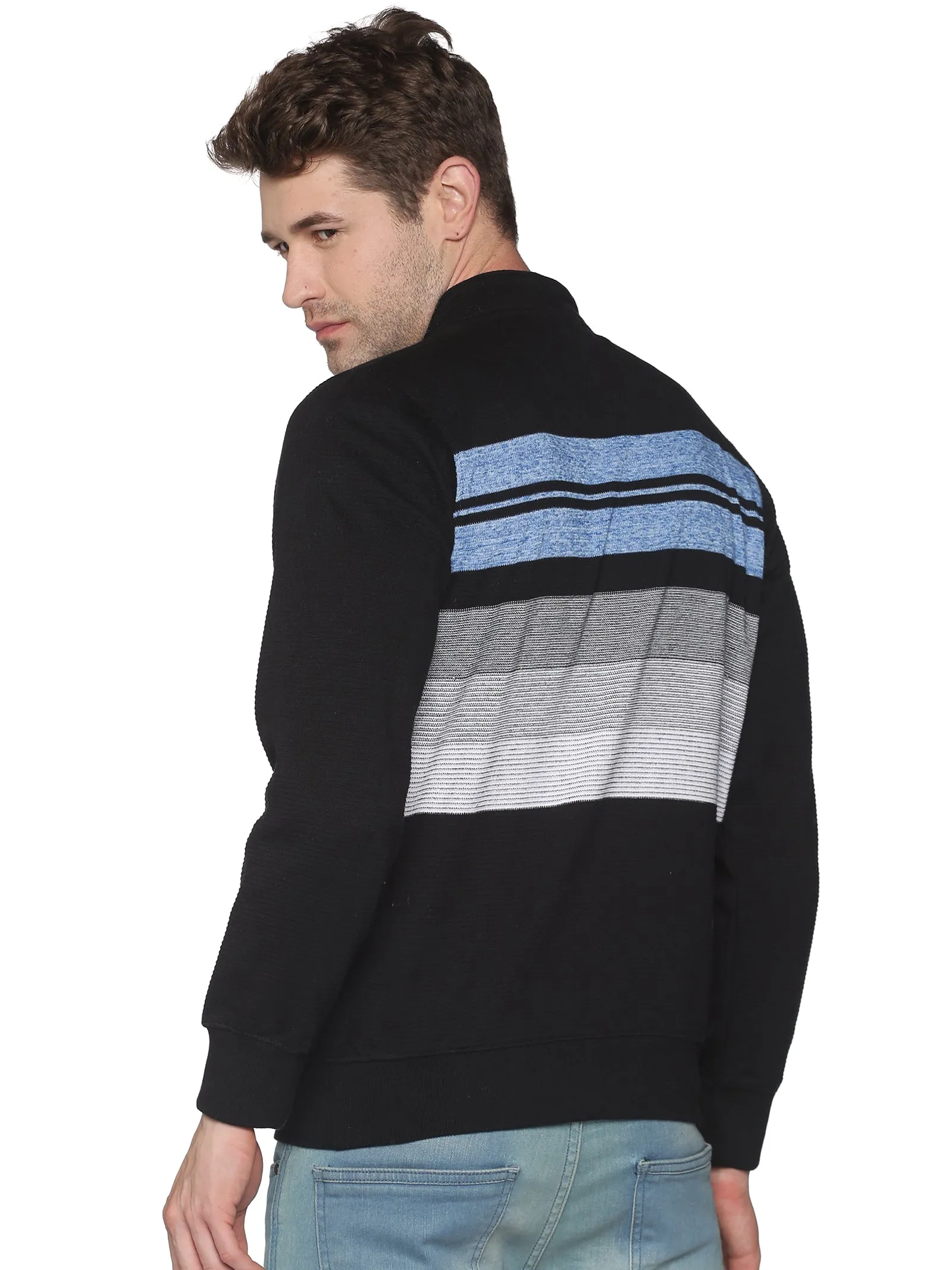 Men Black Striped Casual Sweatshirt