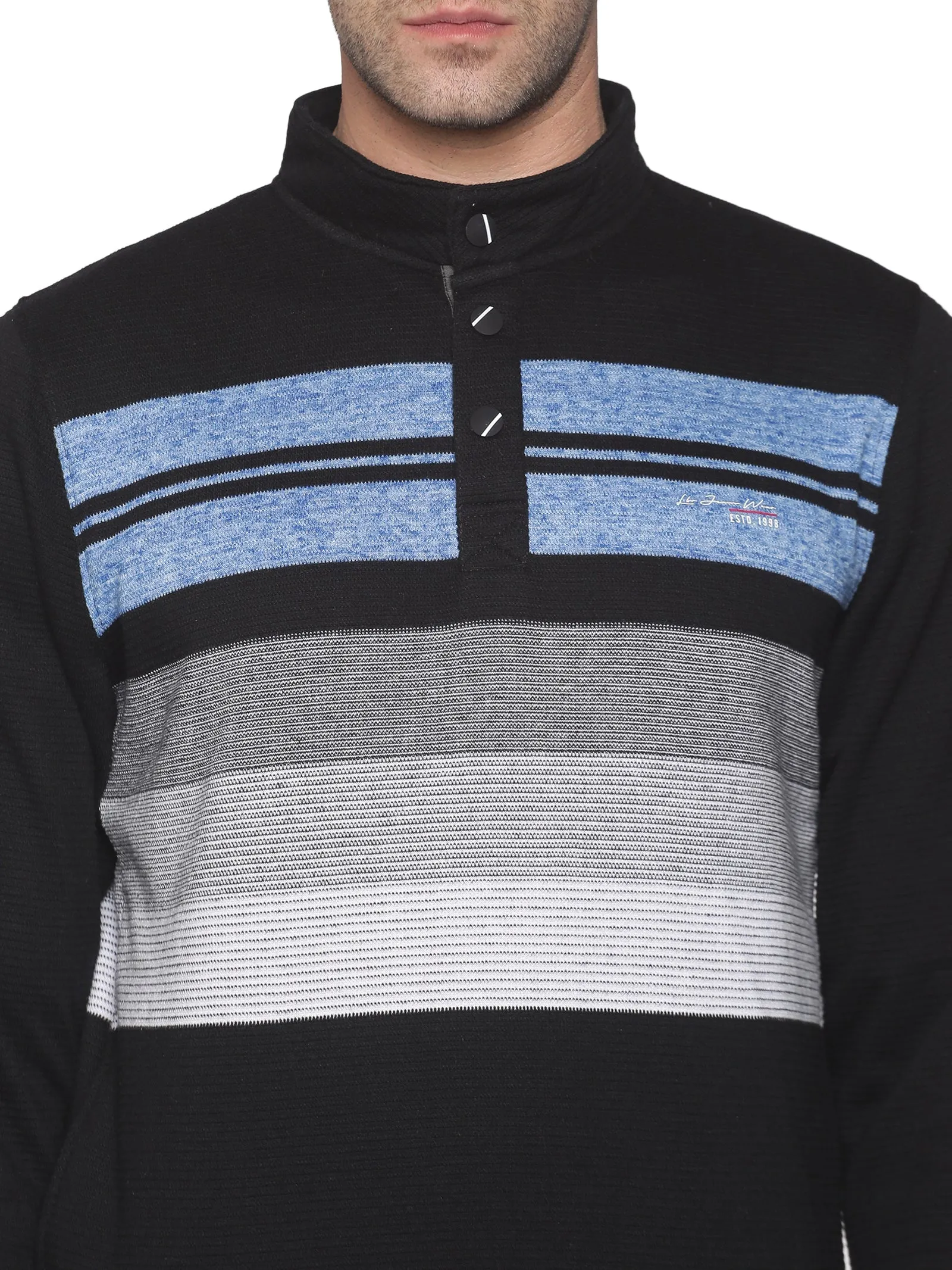 Men Black Striped Casual Sweatshirt