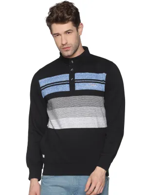 Men Black Striped Casual Sweatshirt