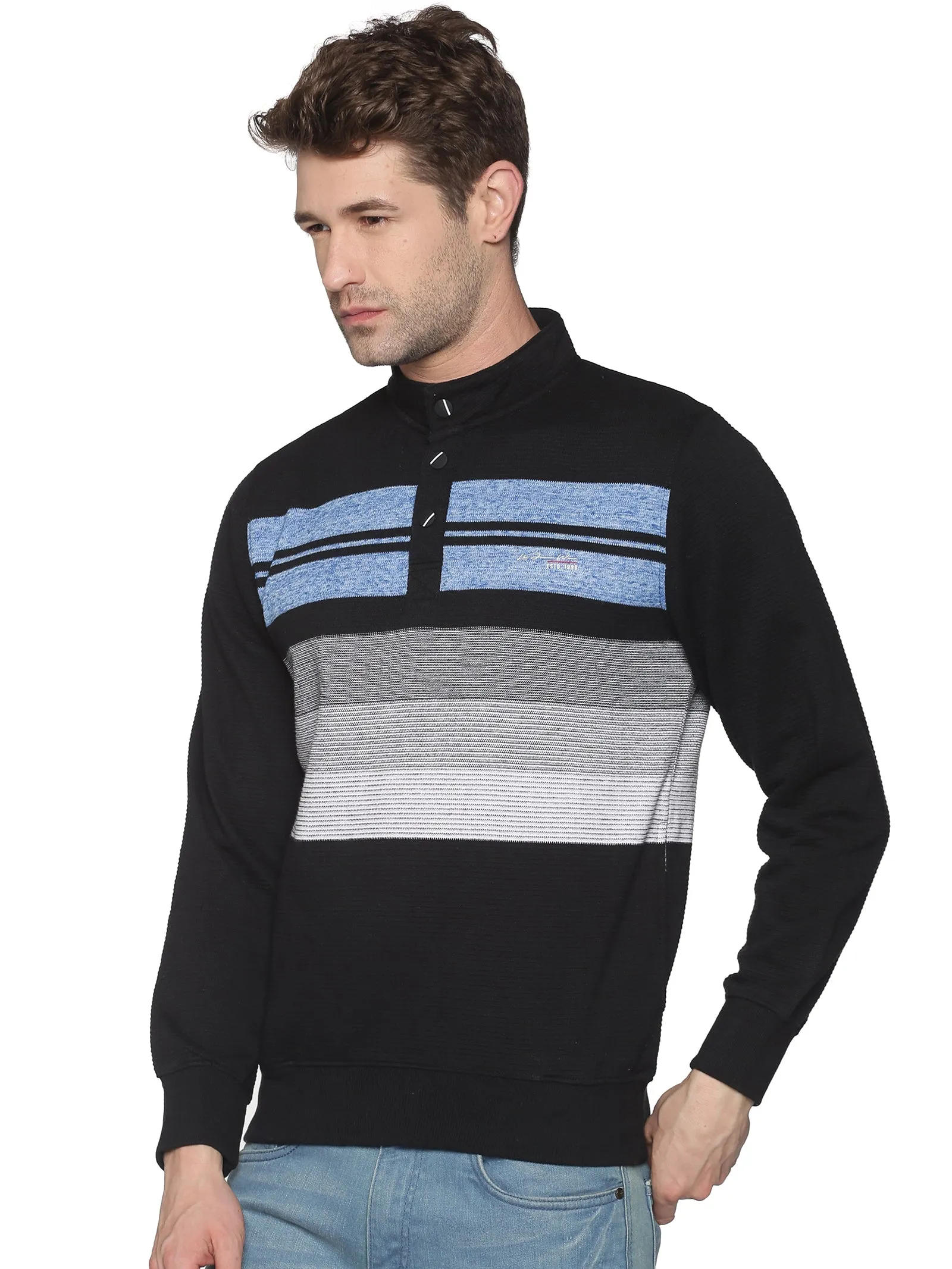 Men Black Striped Casual Sweatshirt