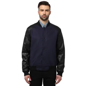 Men Navy Tailored Fit Cotton Polyester Blend Full Sleeve Jackets