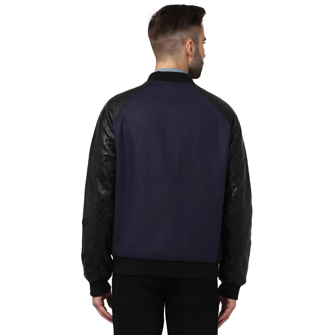 Men Navy Tailored Fit Cotton Polyester Blend Full Sleeve Jackets