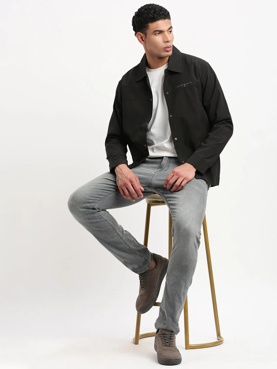 Men Spread Collar Black Solid Tailored Jacket