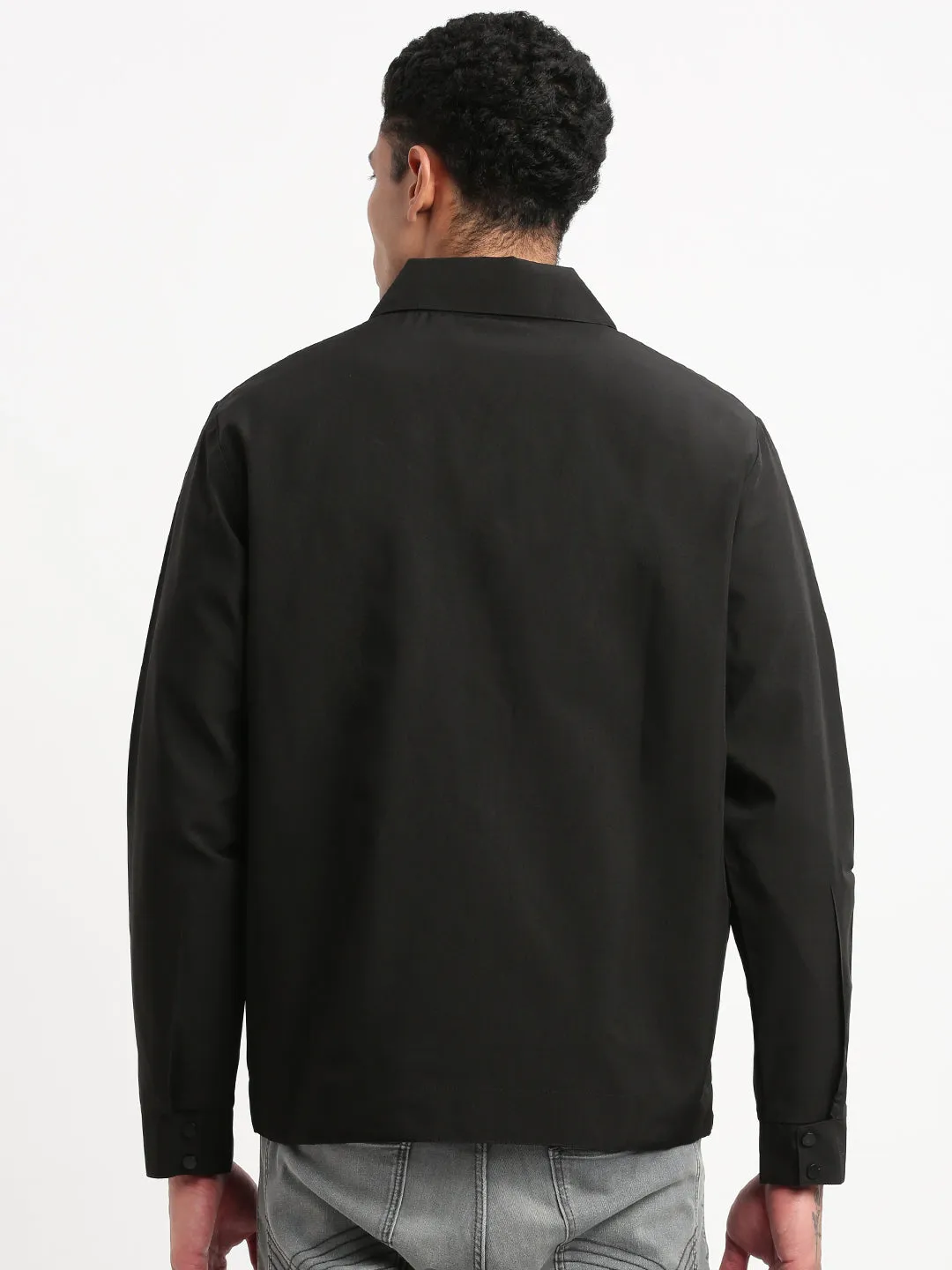 Men Spread Collar Black Solid Tailored Jacket