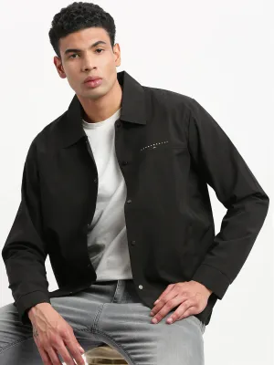 Men Spread Collar Black Solid Tailored Jacket