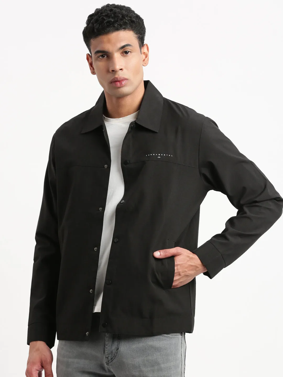 Men Spread Collar Black Solid Tailored Jacket