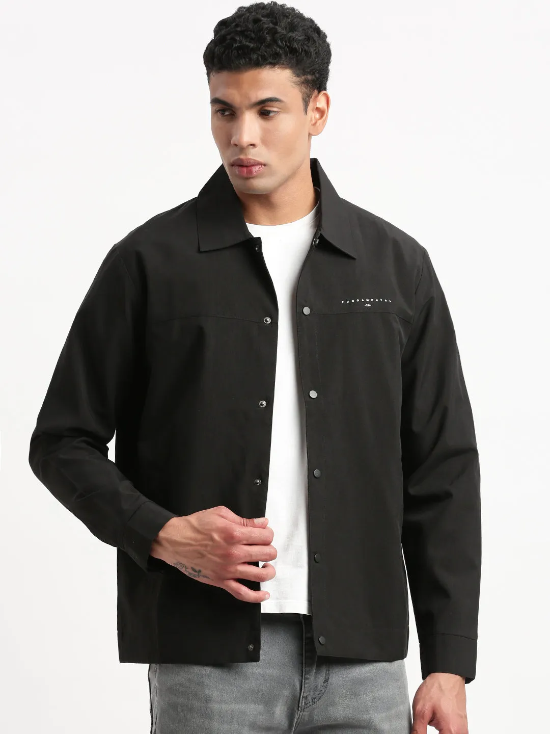Men Spread Collar Black Solid Tailored Jacket