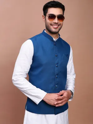 Men Turquoise Blue Slim-Fit Nehru Jackets