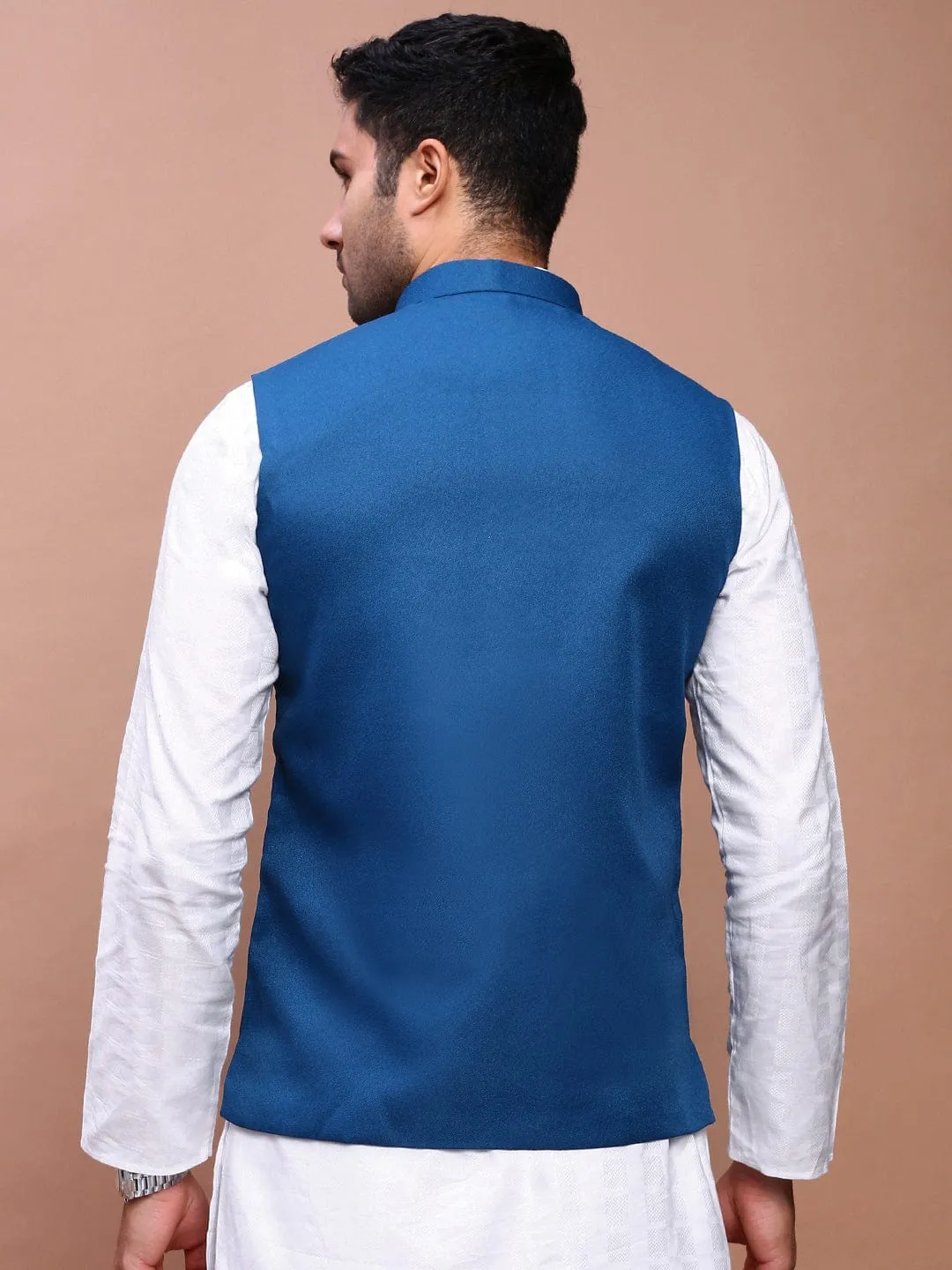 Men Turquoise Blue Slim-Fit Nehru Jackets