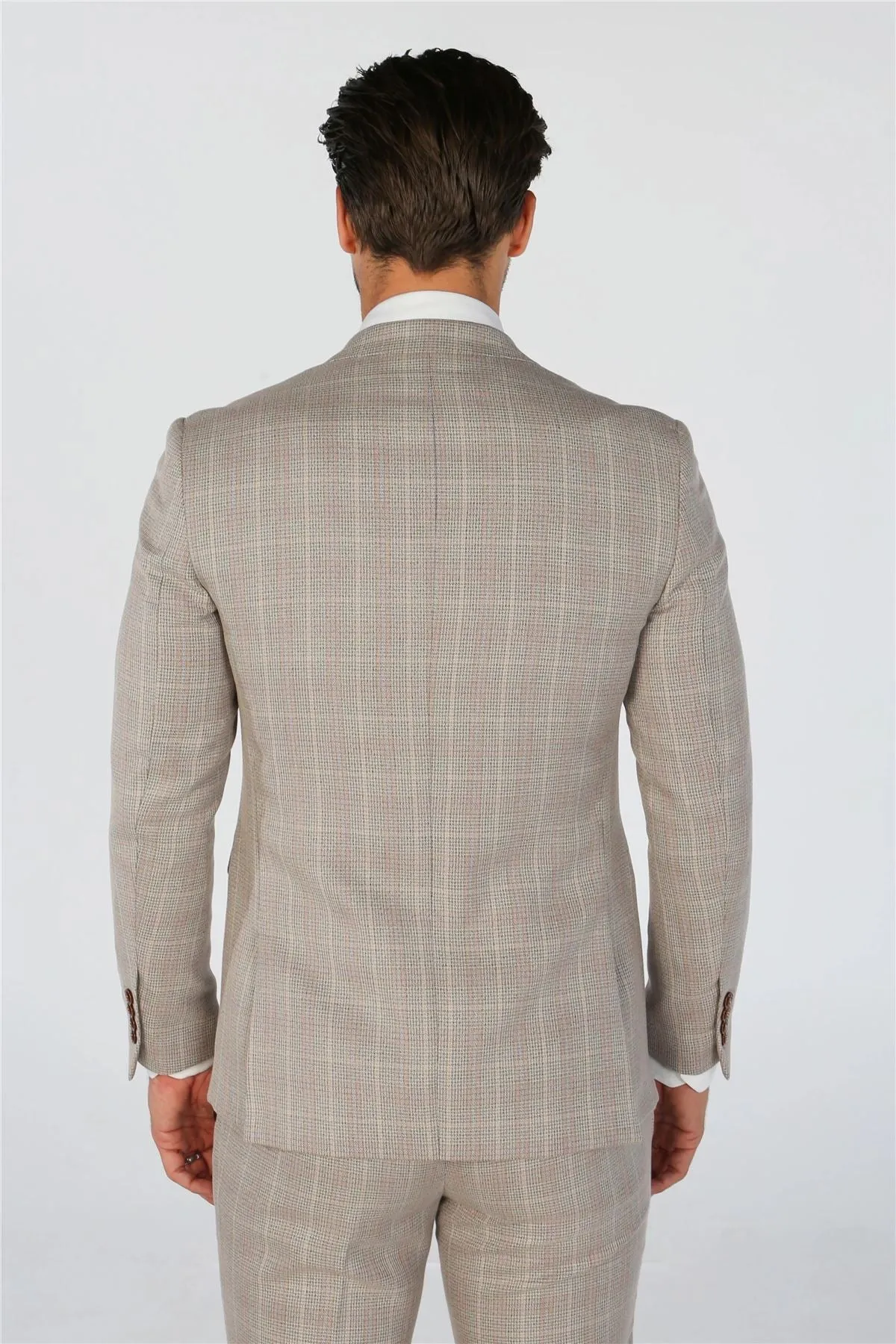 Men's Suit Beige 3 Piece Checked Tailored Fit Formal Dress
